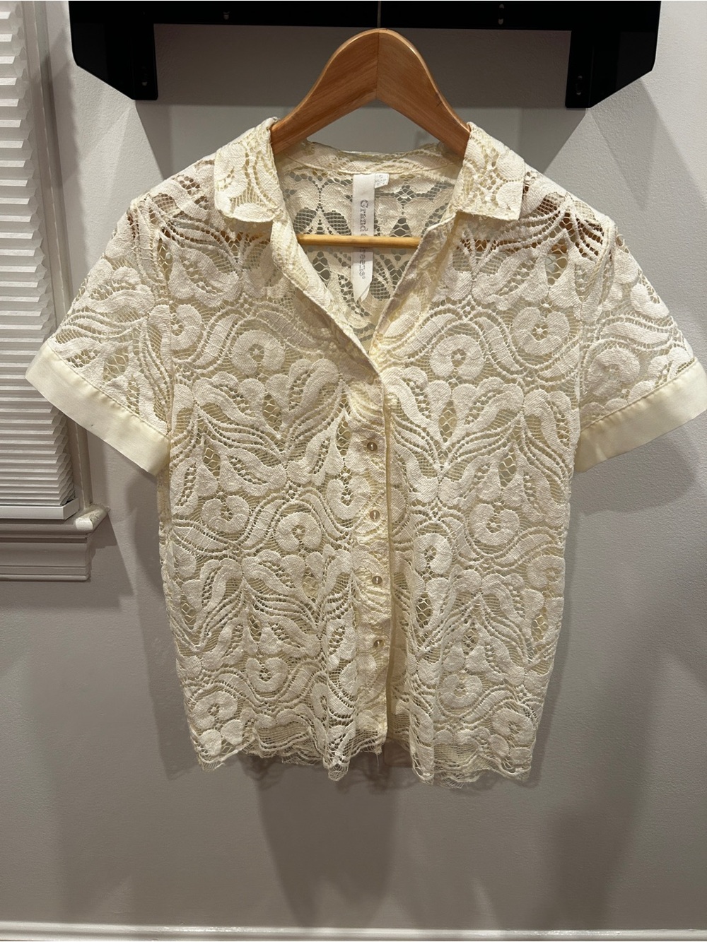 grand & greene Cream Lace Button-Down Short Sleeve Shirt